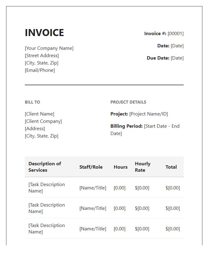 Professional Services Hourly Labor Invoice Template