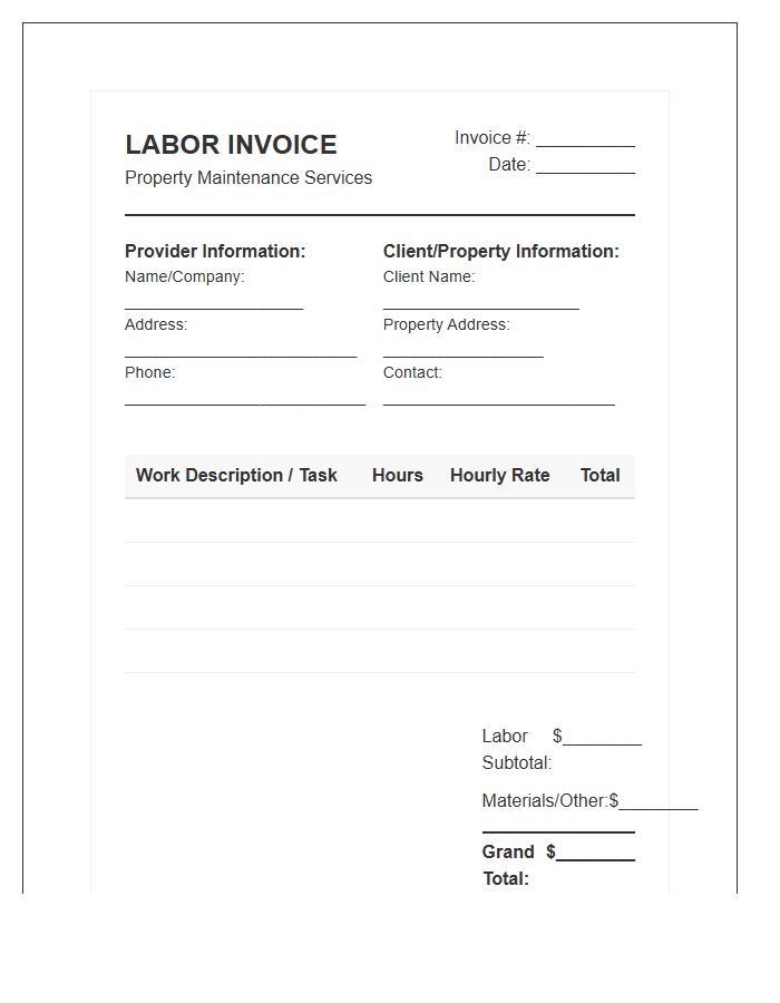 Property Maintenance Hourly Labor Invoice Template