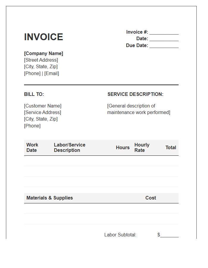 Residential Maintenance Hourly Labor Invoice Template