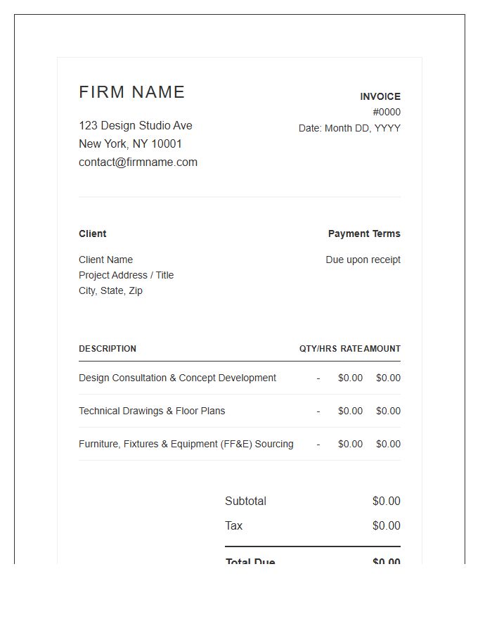 Boutique Interior Design Firm Invoice Template