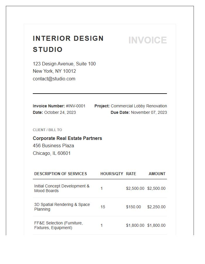 Commercial Interior Design Consultant Invoice Template
