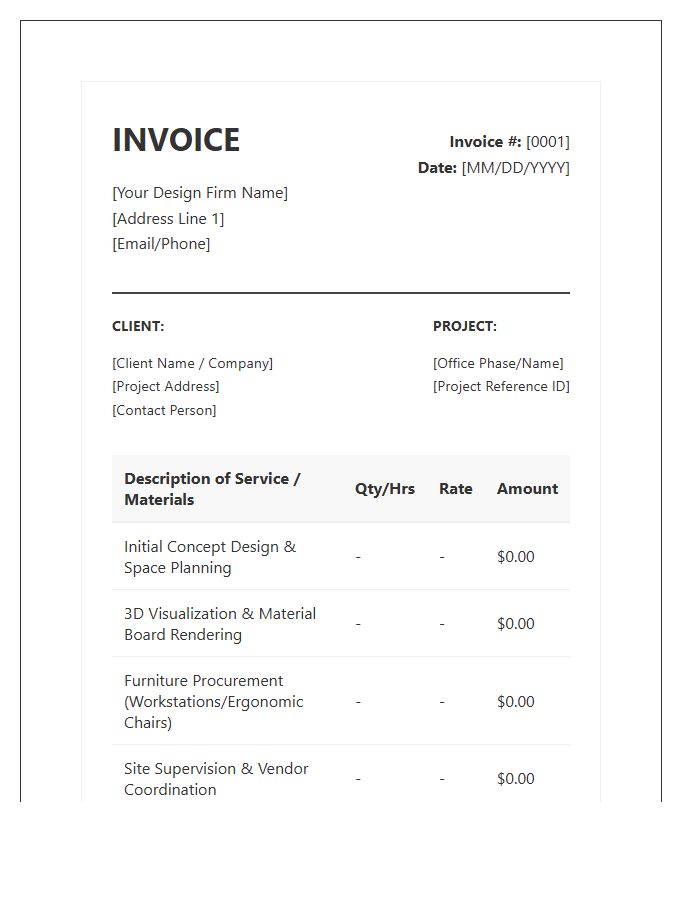 Corporate Office Interior Design Invoice Template