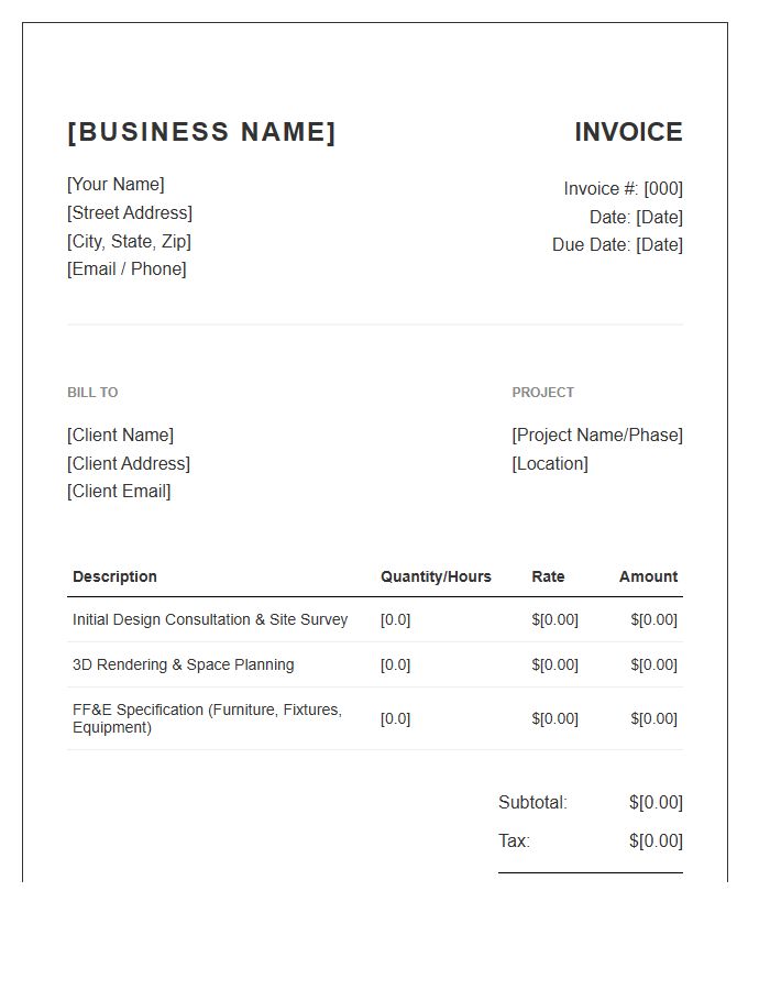 Freelance Interior Design Consultant Invoice Template