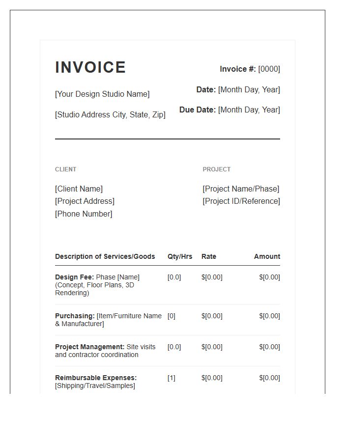 Full Service Interior Design Invoice Template