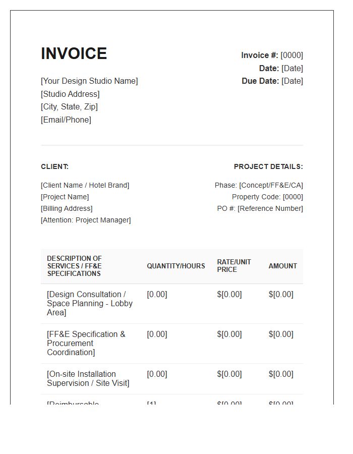Hospitality Interior Design Consultant Invoice Template