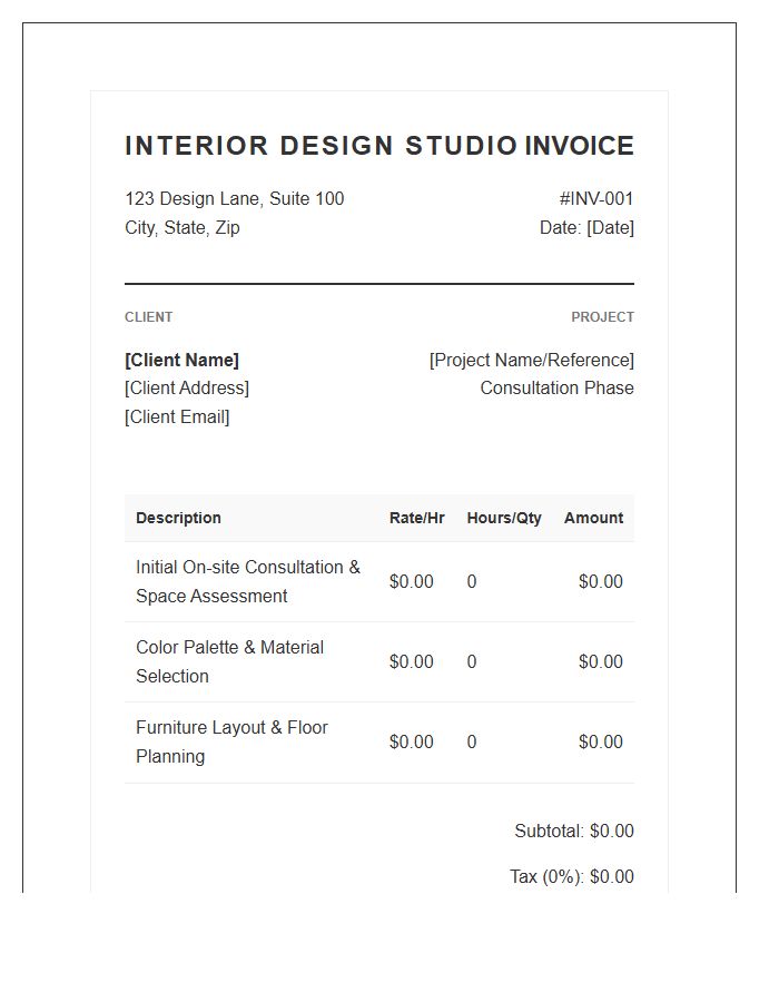 Interior Design Consultant Consultation Invoice Template