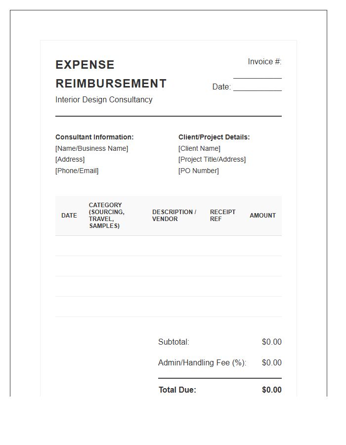 Interior Design Consultant Expense Tracking Invoice Template