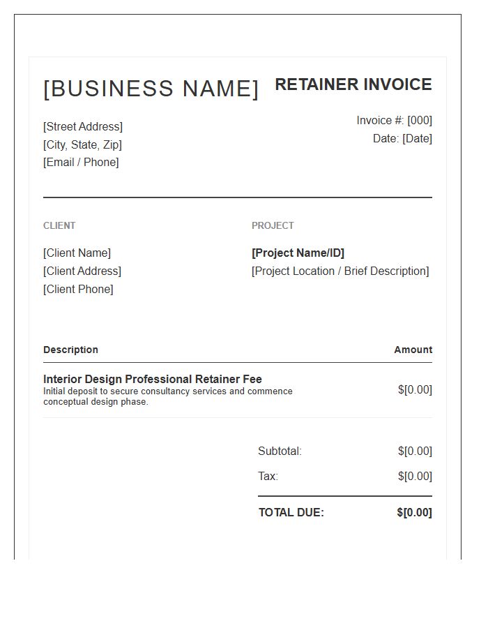 Interior Design Consultant Retainer Fee Invoice Template
