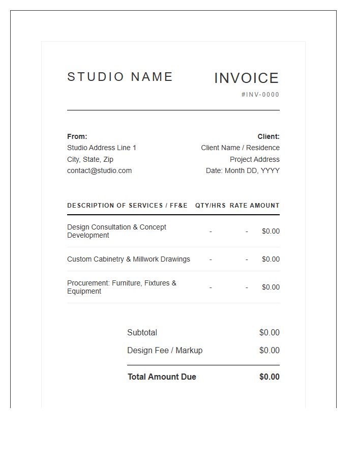 Luxury Residential Interior Design Invoice Template