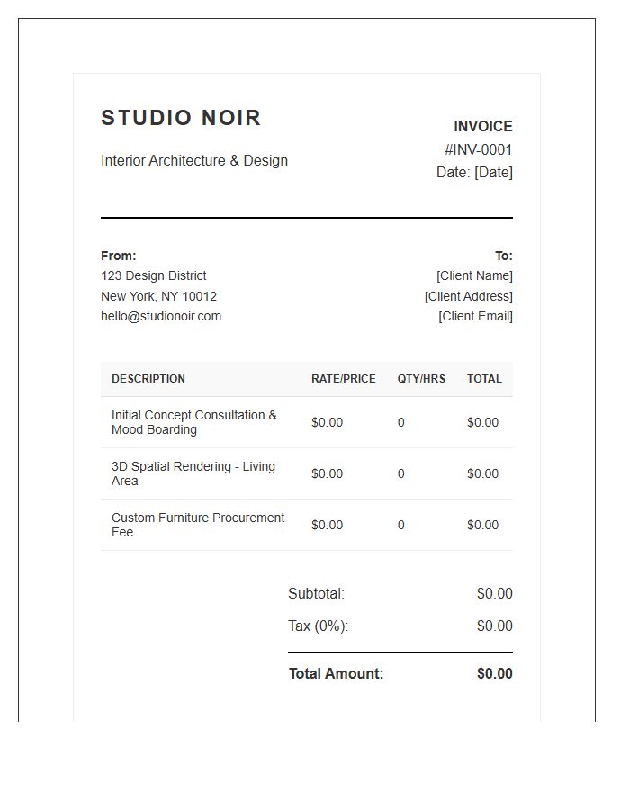Modern Interior Design Business Invoice Template