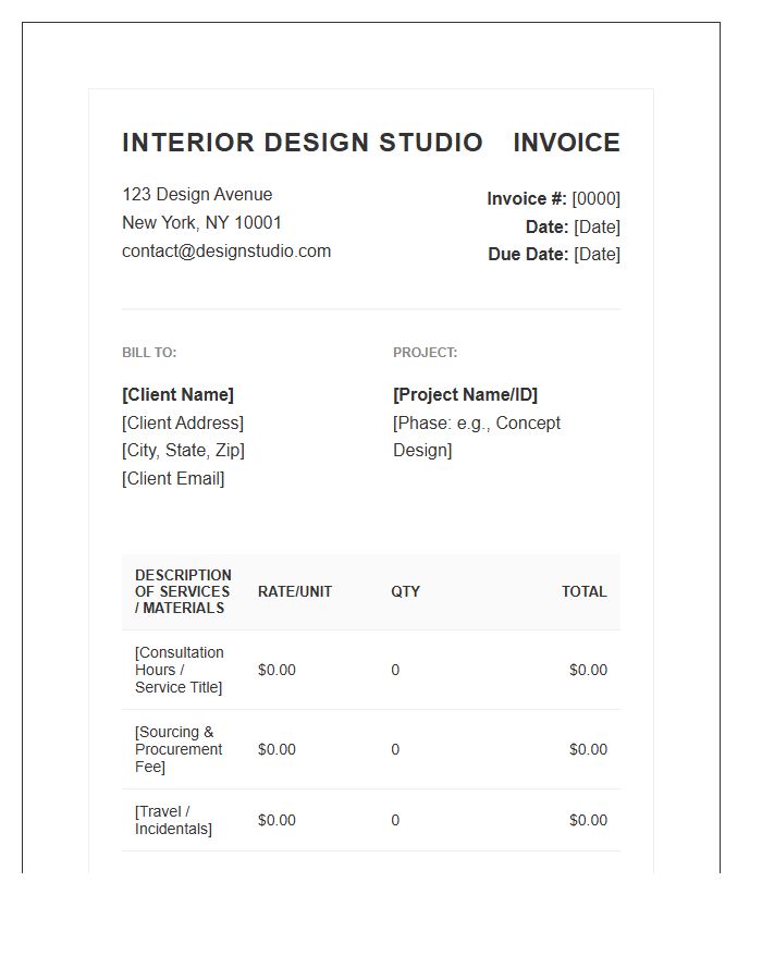 Professional Interior Design Consultant Invoice Template
