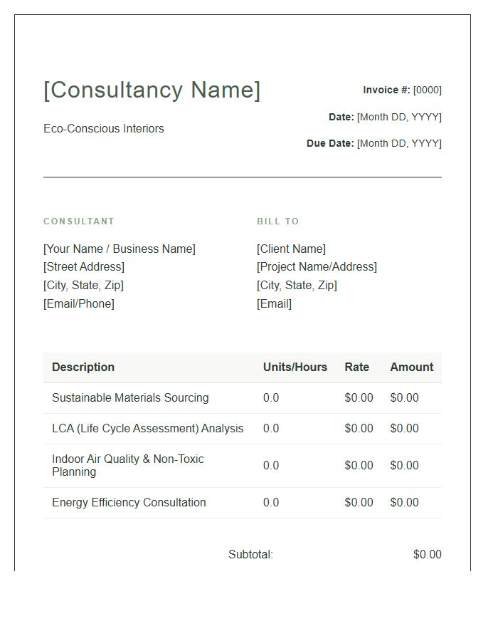 Sustainable Interior Design Consultant Invoice Template