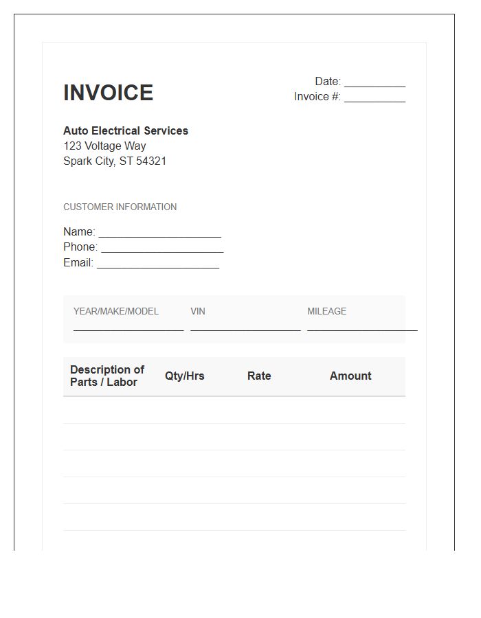 Auto Electrical System Invoice Template