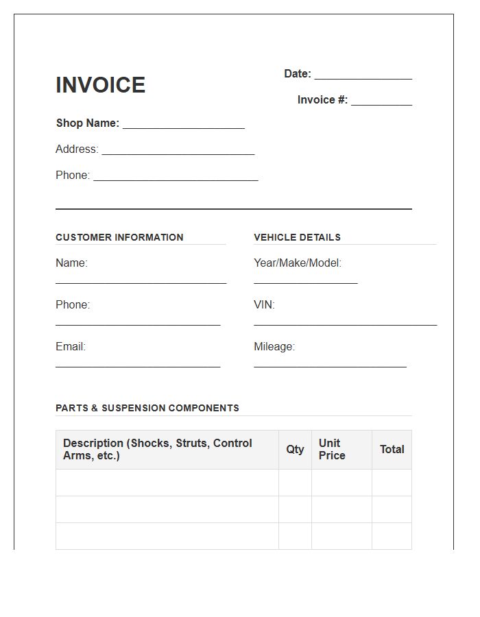 Car Suspension Repair Invoice Template