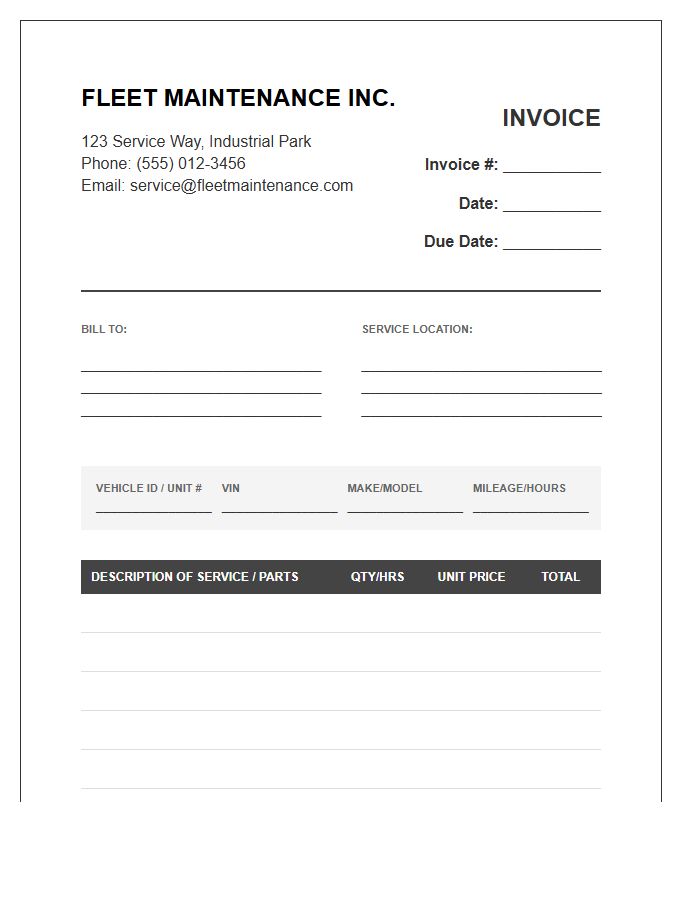 Commercial Fleet Maintenance Invoice Template