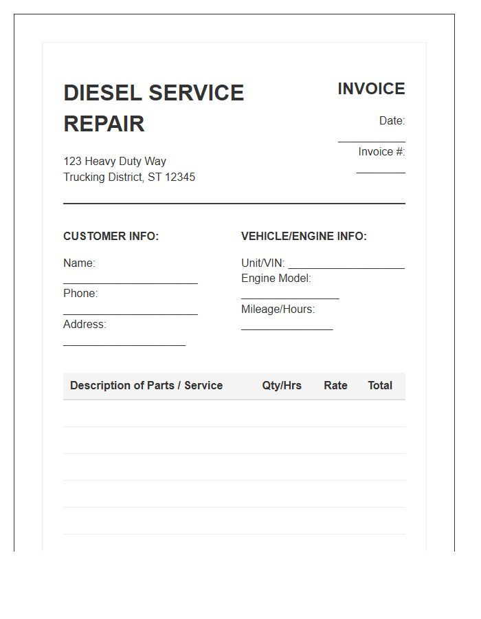 Diesel Engine Repair Invoice Template