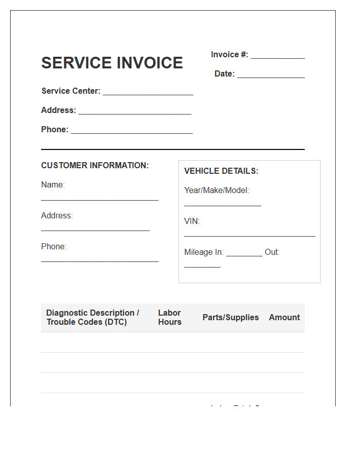 Engine Diagnostic Service Invoice Template