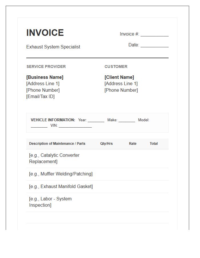 Exhaust System Maintenance Invoice Template