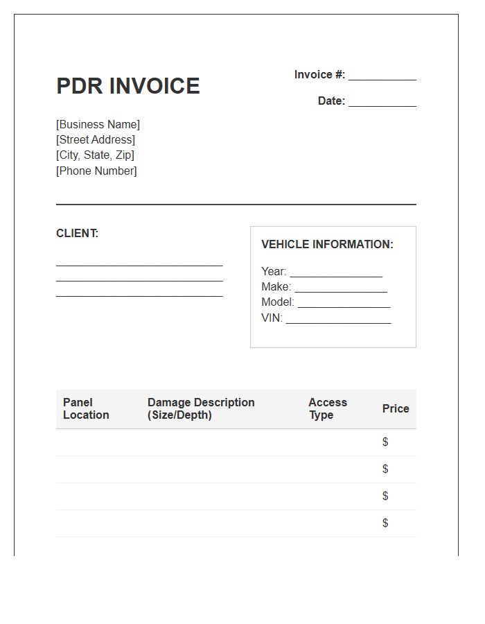 Paintless Dent Removal Invoice Template