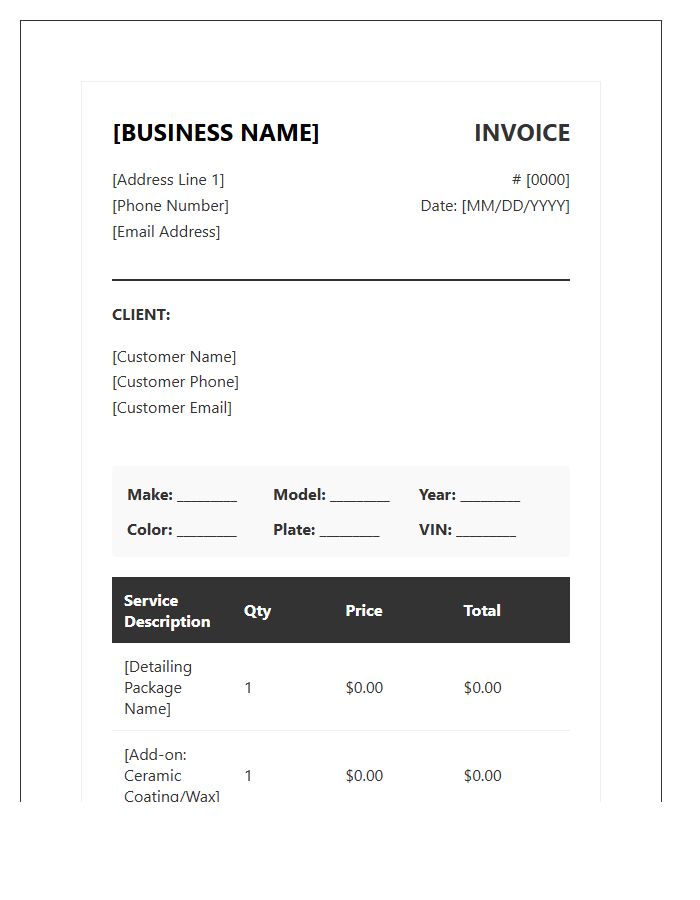 Professional Car Detailing Invoice Template