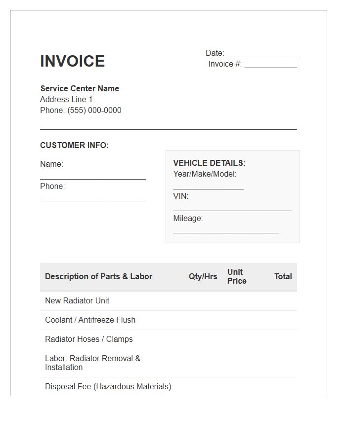 Radiator Replacement Service Invoice Template
