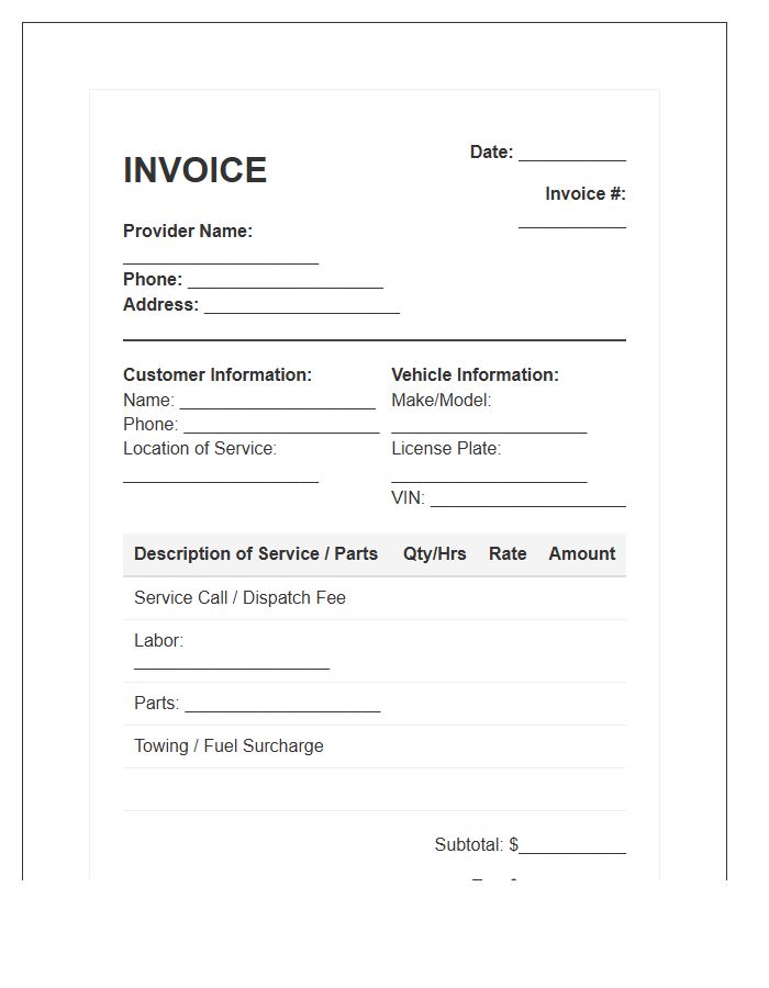Roadside Emergency Repair Invoice Template