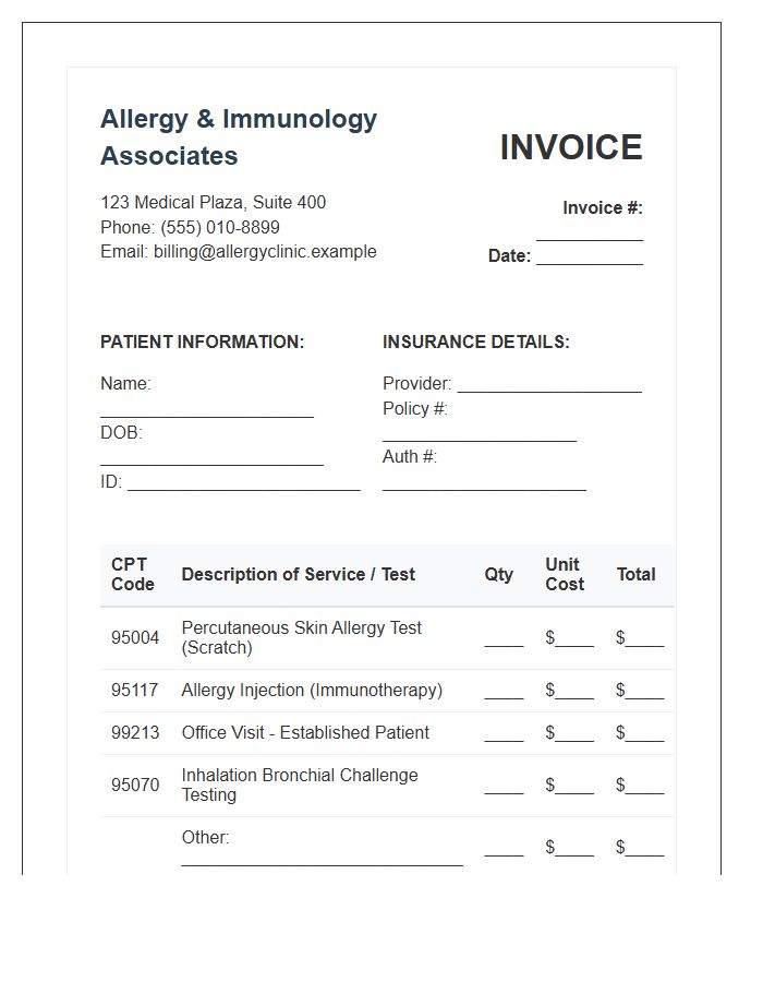 Allergy Specialist Clinical Patient Invoice Template