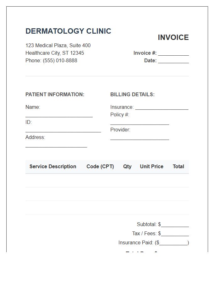 Dermatology Clinic Service Patient Invoice Template