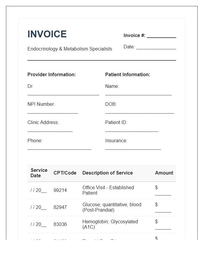 Endocrinology Specialist Appointment Patient Invoice Template