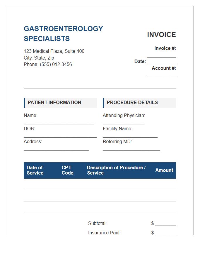 Gastroenterology Specialist Procedure Patient Invoice Template