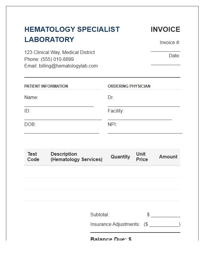 Hematology Specialist Laboratory Patient Invoice Template