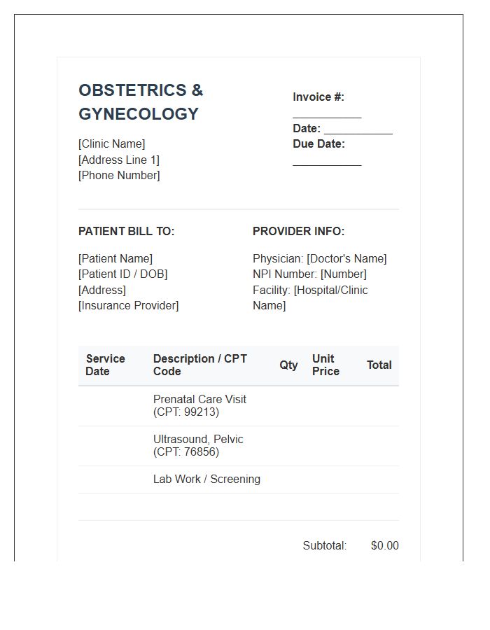 Obstetrics And Gynecology Patient Invoice Template