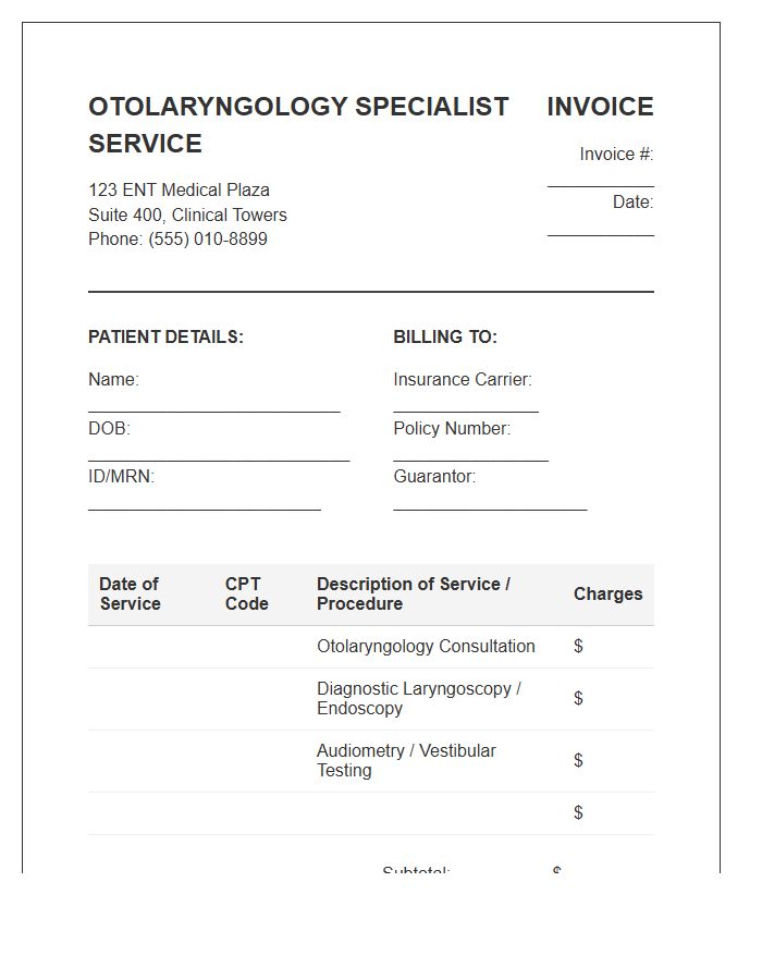 Otolaryngology Specialist Service Patient Invoice Template