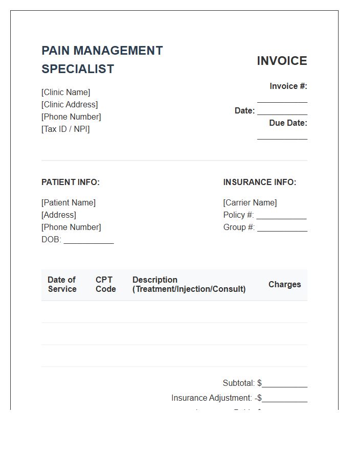 Pain Management Specialist Patient Invoice Template
