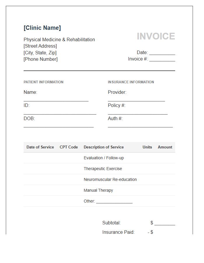Physical Medicine Specialist Patient Invoice Template