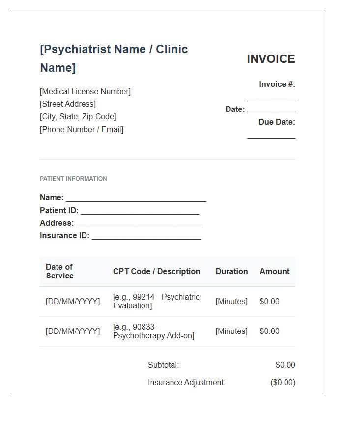 Psychiatry Consultation Session Patient Invoice Template