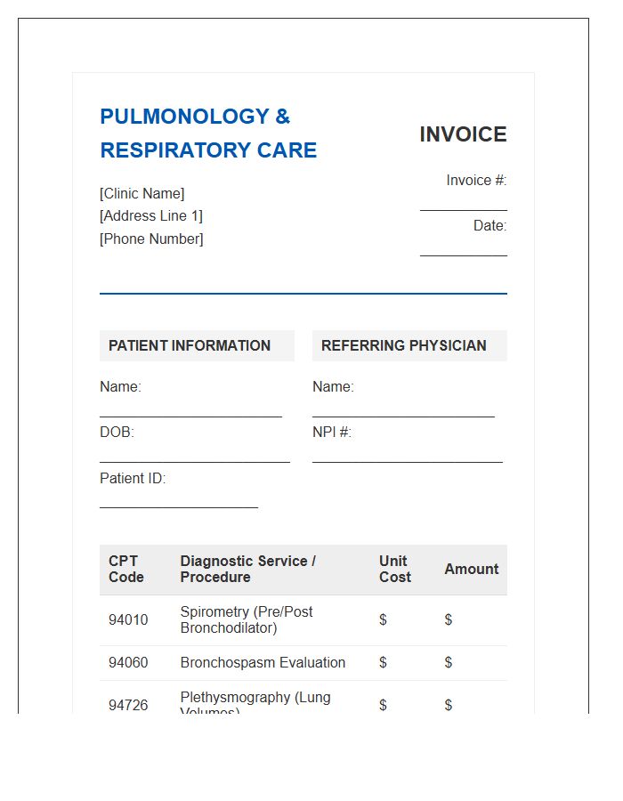 Pulmonology Specialist Diagnostic Patient Invoice Template