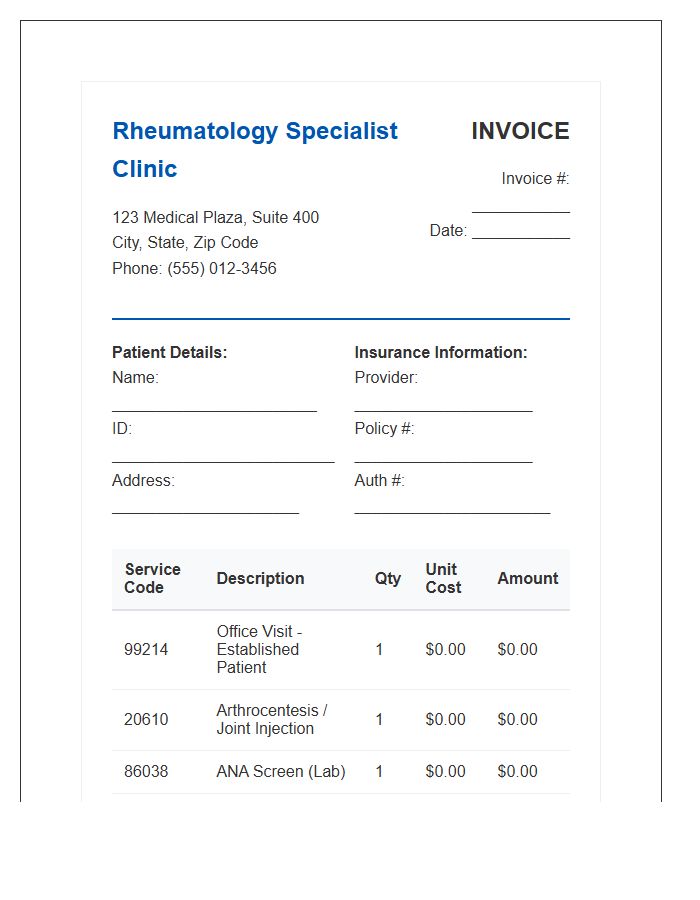 Rheumatology Specialist Clinic Patient Invoice Template