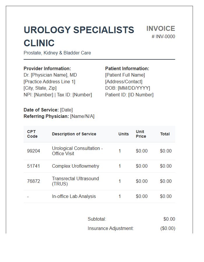 Urology Specialist Medical Patient Invoice Template
