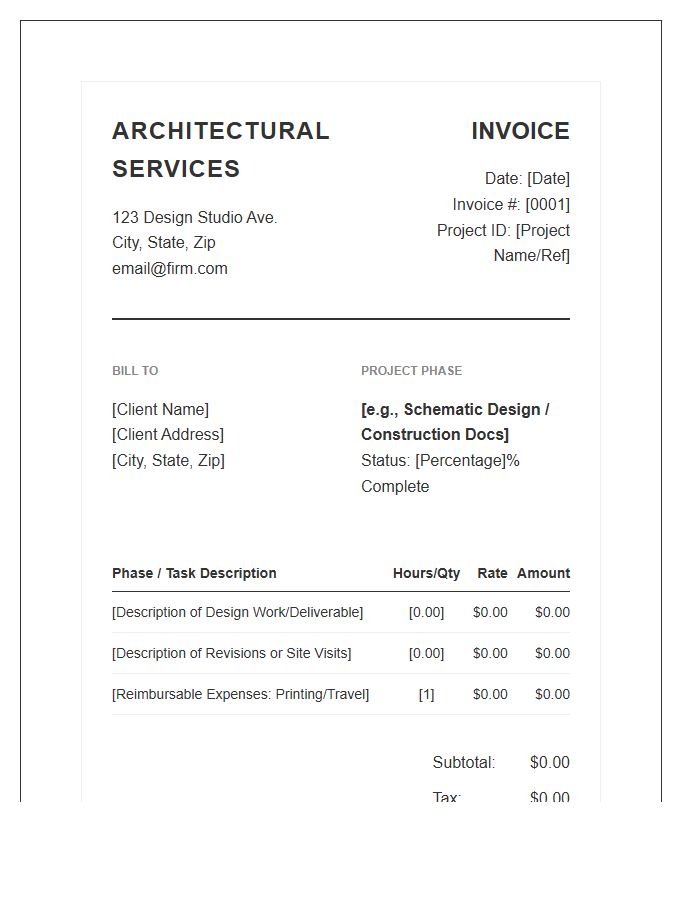 Architectural Design Phase Invoice Template