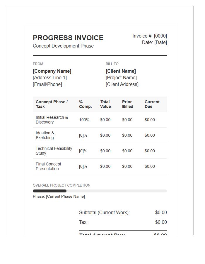 Concept Development Progress Invoice Template