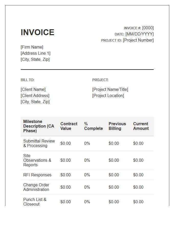 Construction Administration Milestone Invoice Template