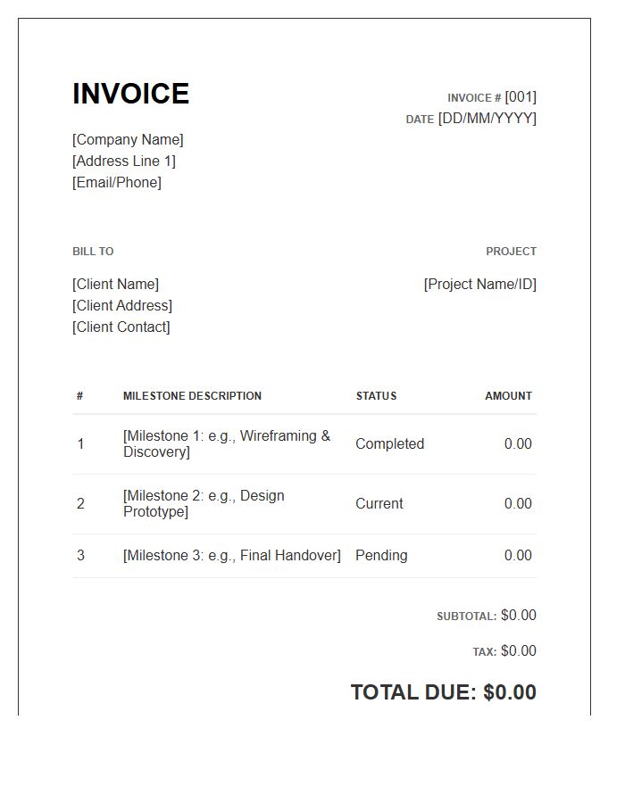 Design Development Milestone Invoice Template