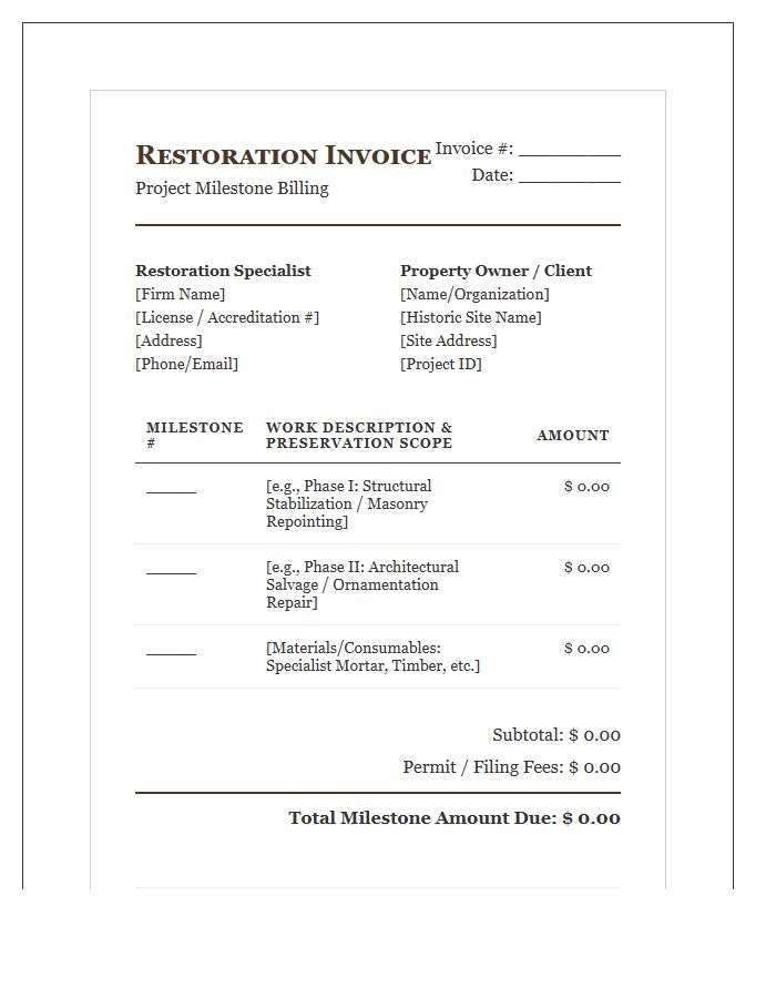 Historic Restoration Milestone Invoice Template