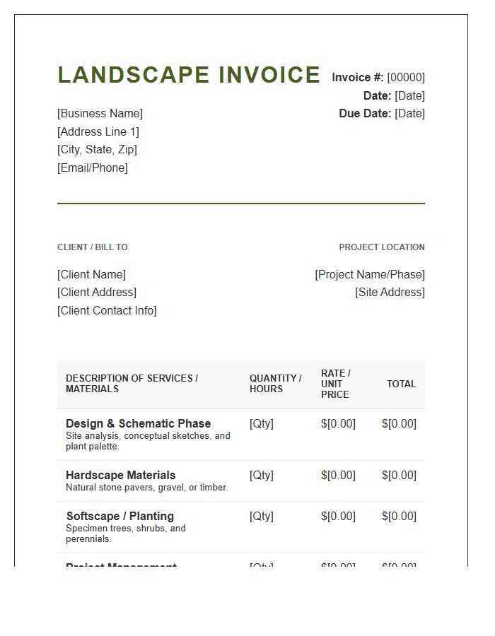 Landscape Architecture Project Invoice Template