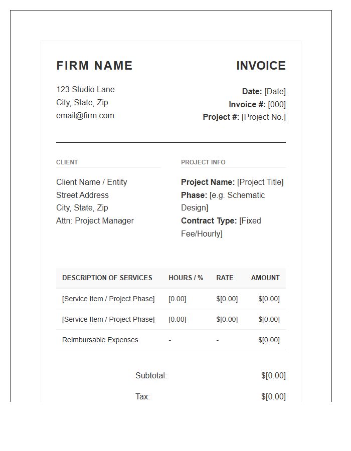 Professional Architecture Billing Invoice Template