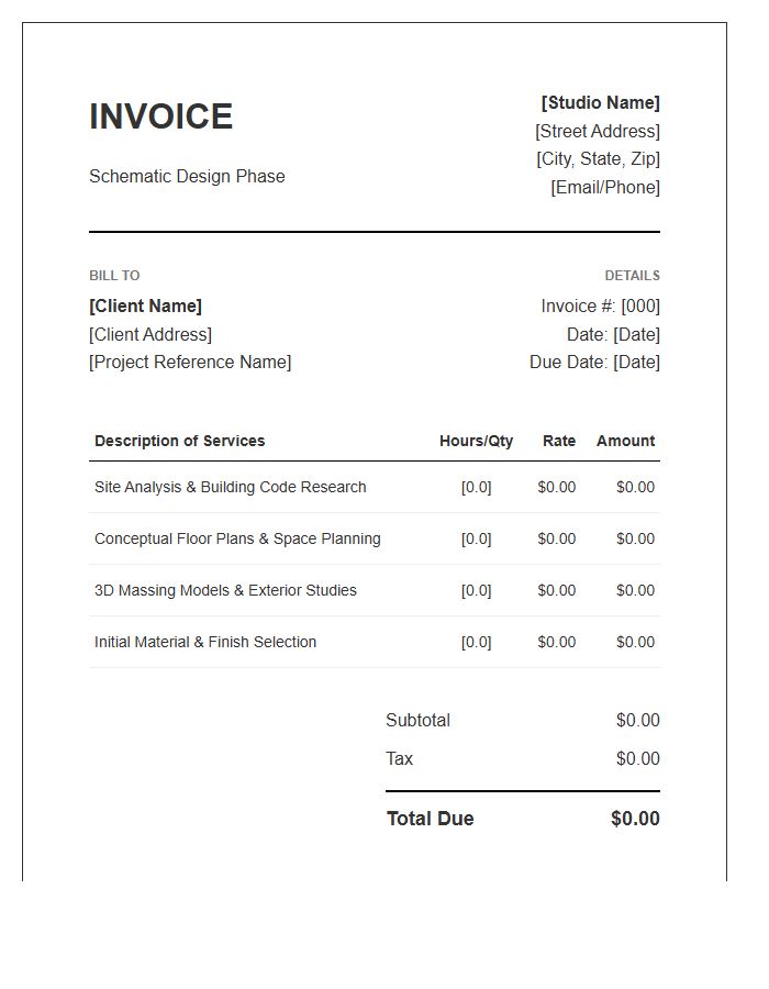 Schematic Design Project Invoice Template