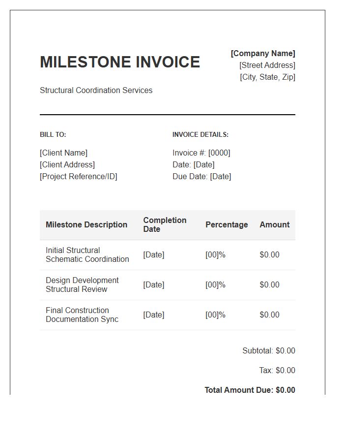 Structural Coordination Milestone Invoice Template