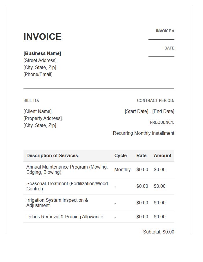 Annual Landscape Maintenance Recurring Invoice Template