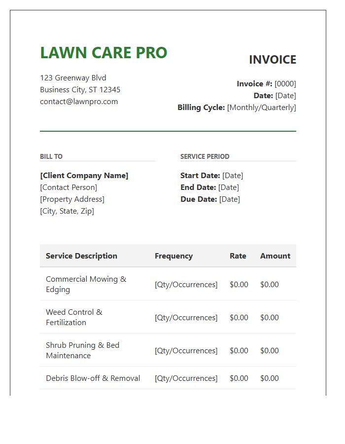 Commercial Lawn Care Recurring Invoice Template